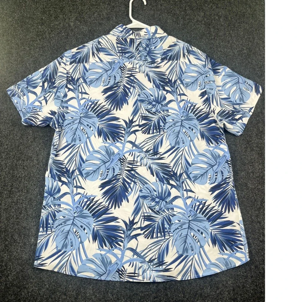 Cotton & Co Tropical Palm Leaf Button Down Shirt Mens Large Blue‎ White Hawaiian